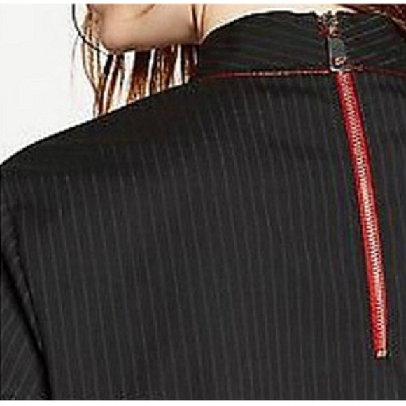 Zara Pinstriped Frilled Top Ruffle Striped High Mock Neck Peplum Back Zip Blouse - Picture 4 of 10